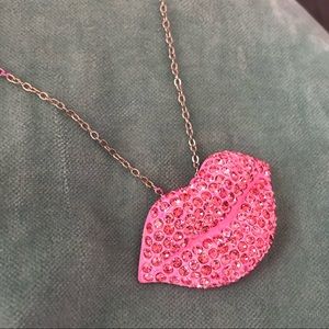 NEW Bubblegum Pink Crystal Studded Lips Necklace
